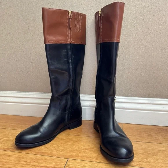 LAUREN RALPH LAUREN Baylee Black Leather Riding Boots Size 7 - Picture 2 of 11